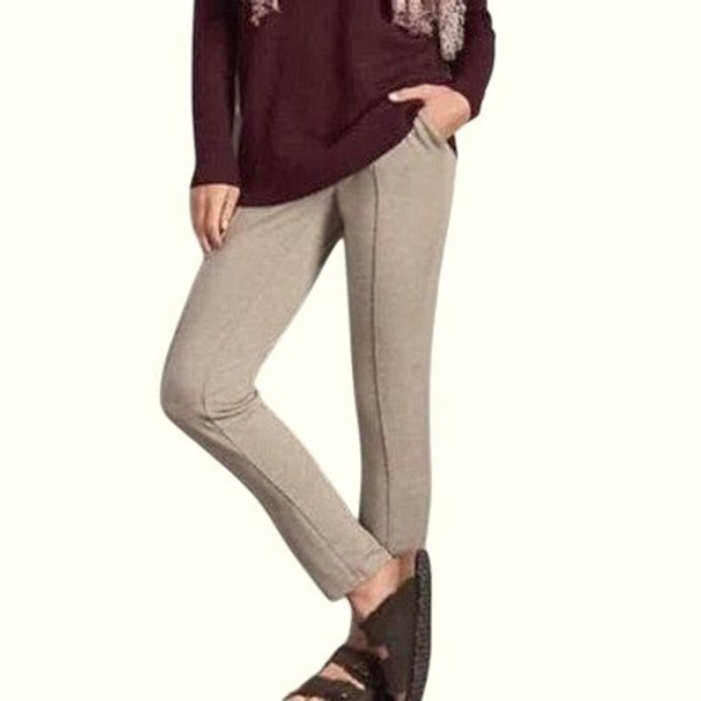 Pure Jill L Beige Tranquility Fleece Pull On Straight Leg Lounge Pants Preppy